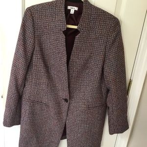 Bar III LongLength Single Button Jacket, Size14,EggplantCheckedWithShinyThread